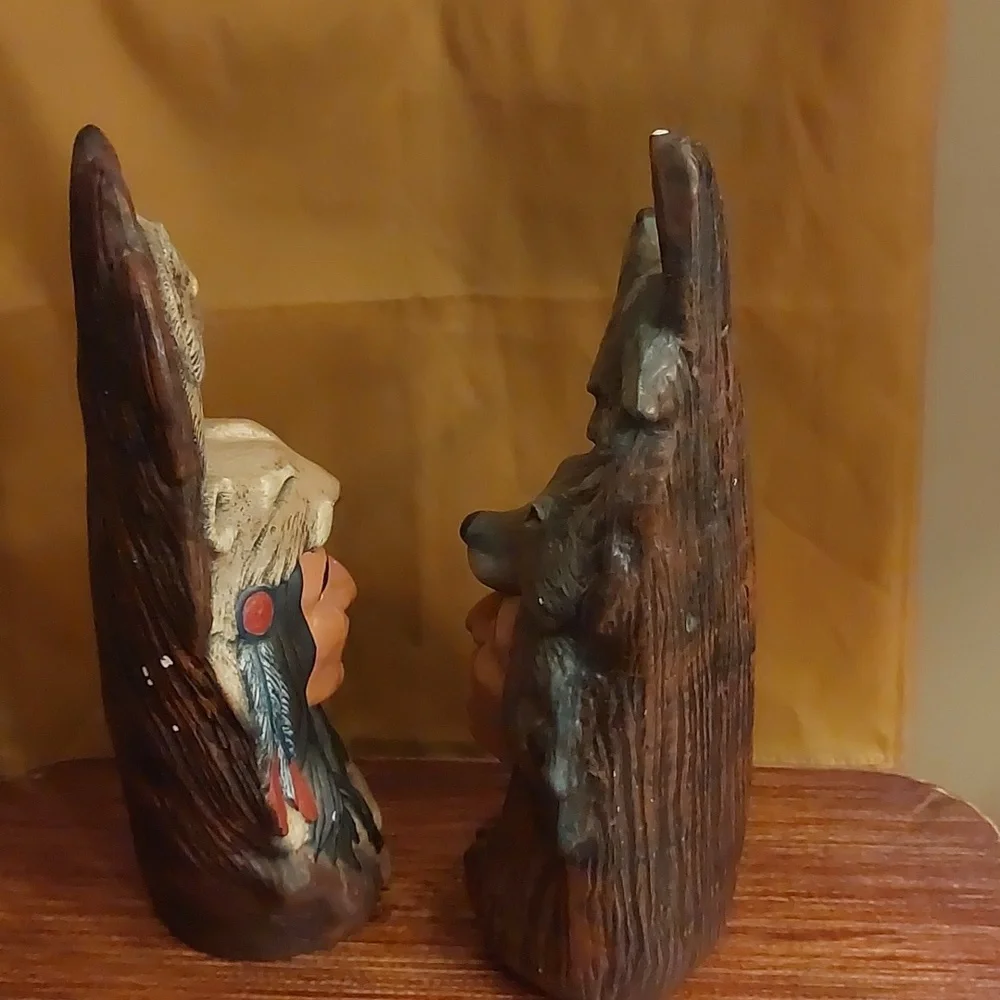 Set of 2 Vintage Indian Head Ceramic Busts - Picture 2 of 9